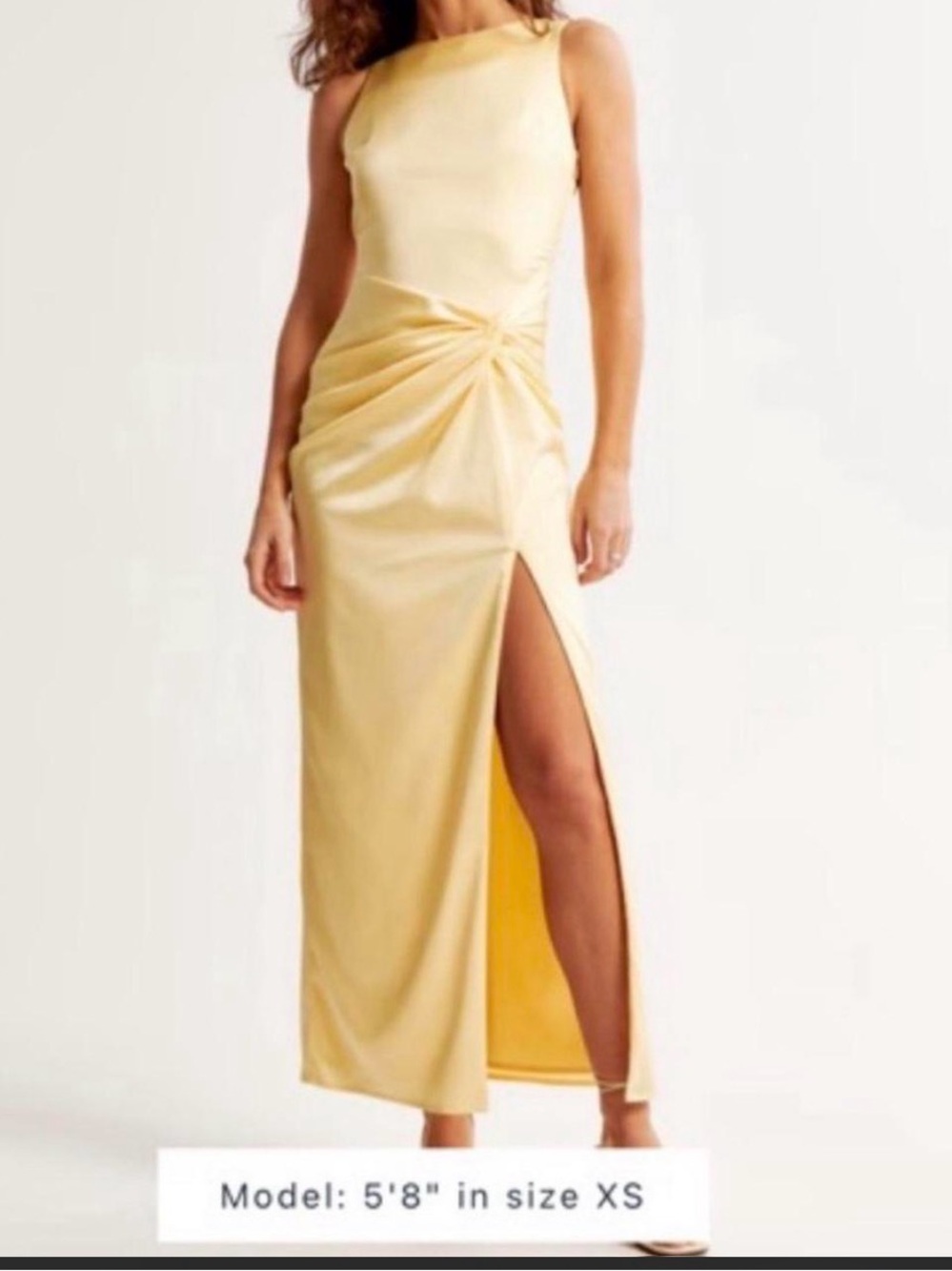 Abercrombie & Fitch Satin Yellow Ruched Side-Slit Wedding Guest Dress